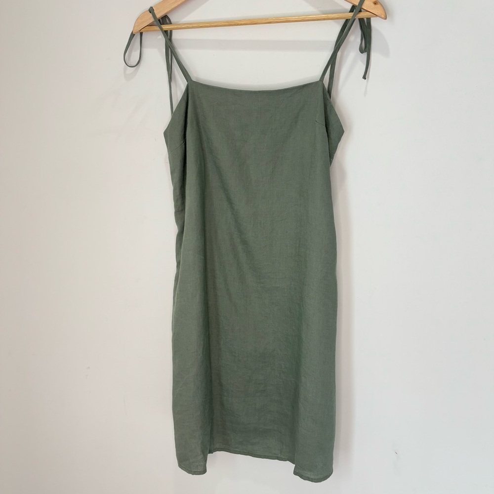 Quince Olive Green Tie-Strap Mini Dress